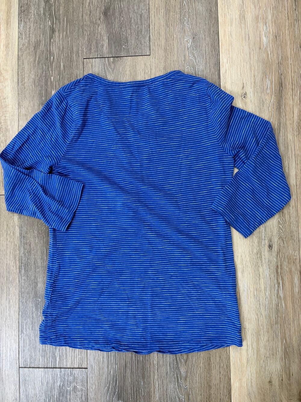 Boden Blue Striped Henley Top XS 3/4 Sleeve Casual Pocket Cotton Tee